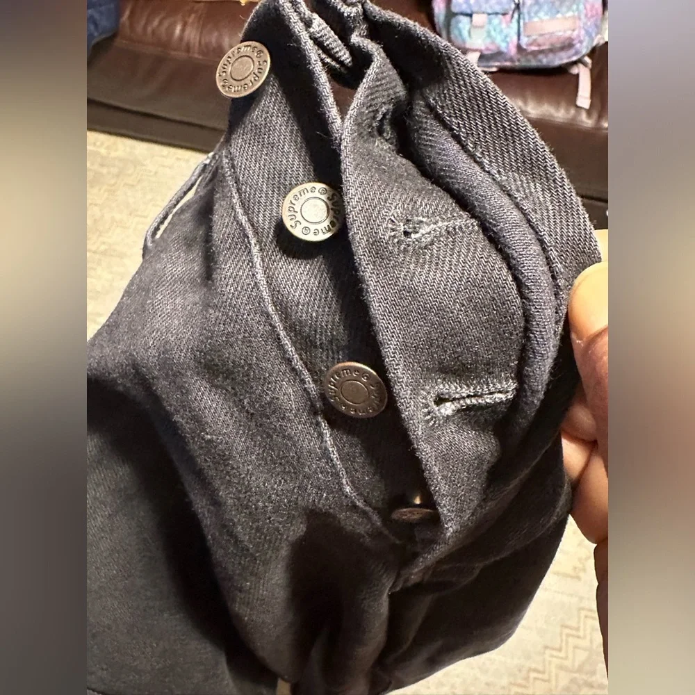 SUPREME  100% COTTON AND PATCH COW LEATHER MENS BLACK COLOR JEAN SIZE 34 - Picture 9 of 12